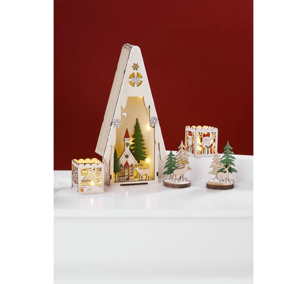 VBS Holz, Mdf & Pappmaché>Lichtertanne mit Winterszene, inkl. LED