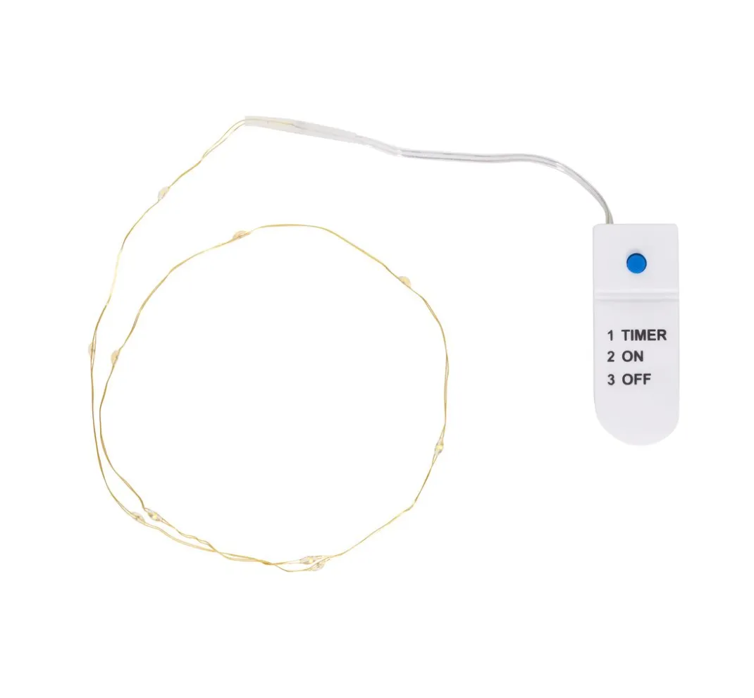 VBS Lichterketten>Micro-LED-Lichterkette, goldfarbener Draht, mit Timer 6/18 Std., 10 LEDs
