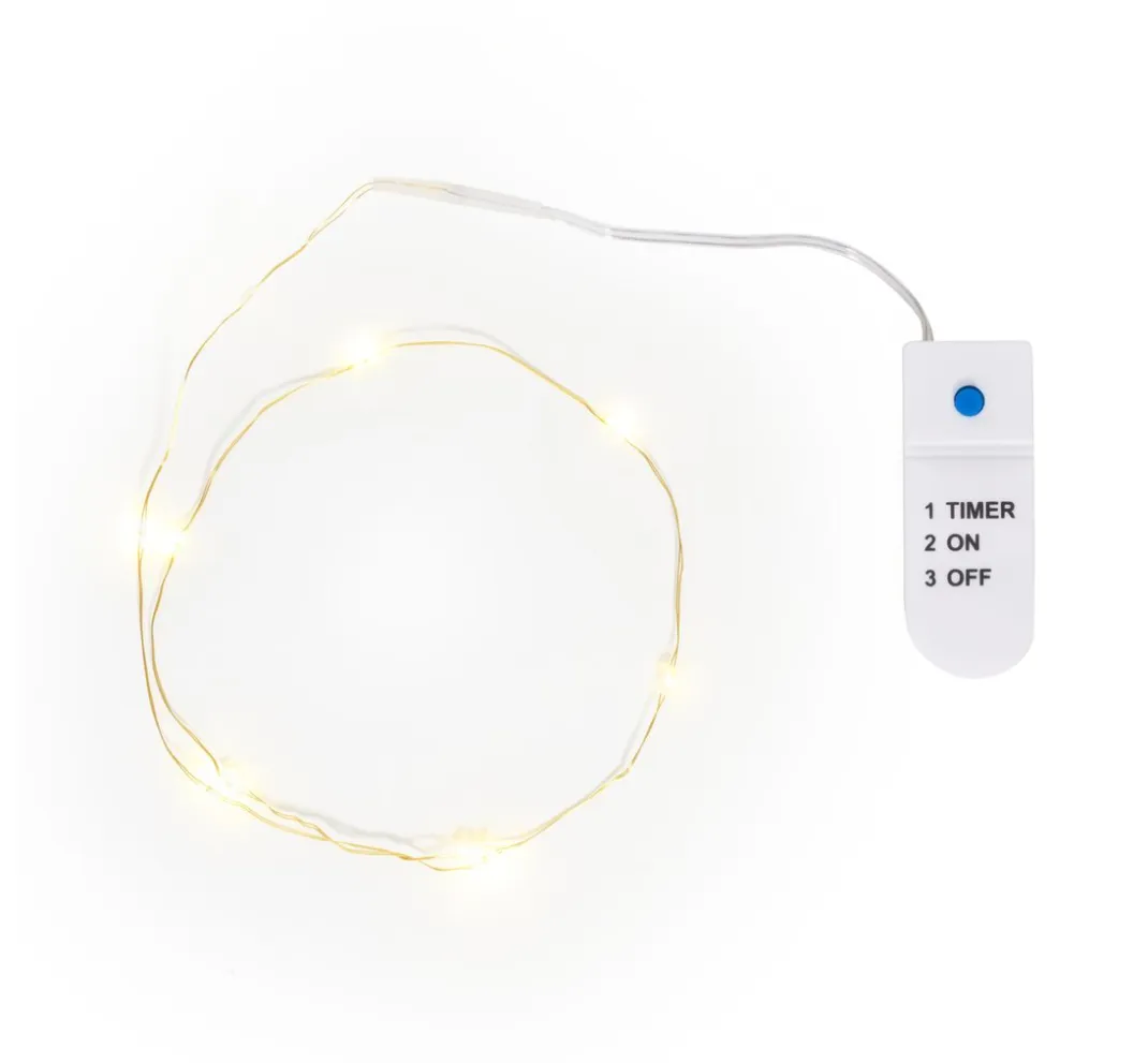 VBS Lichterketten>Micro-LED-Lichterkette, goldfarbener Draht, mit Timer 6/18 Std., 10 LEDs