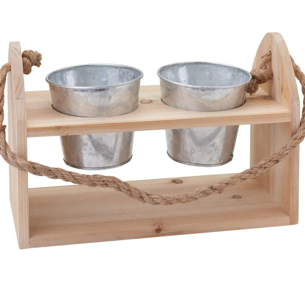 VBS Gefäße|Holz, Mdf & Pappmaché>Pflanztopfhänger mit 2 Töpfen