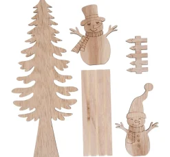 VBS Dekofiguren & -Objekte|Holz, Mdf & Pappmaché>Steckmotiv "Schneemänner mit Tanne"
