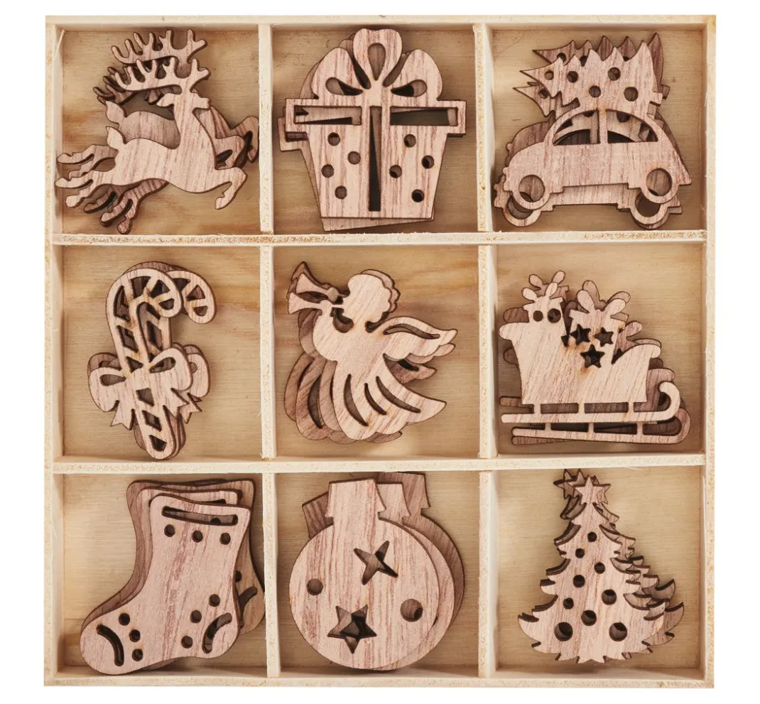 VBS Streuteile|Dekofiguren & -Objekte>Streuteile "Christmas" in Holzbox