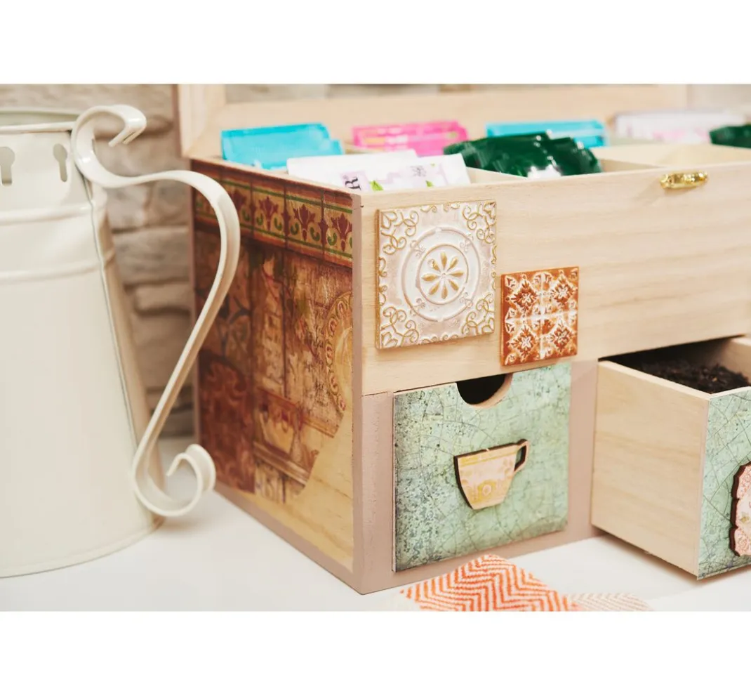 VBS Serviettentechnik|Holz, Mdf & Pappmaché>Teebox mit 3 Schüben und Sichtfenster