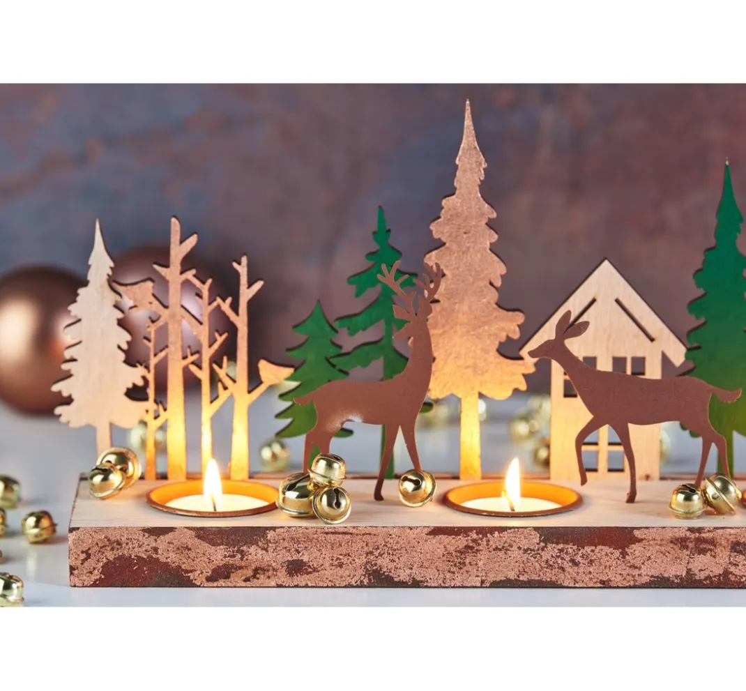 VBS Holz, Mdf & Pappmaché>Teelichthalter "Rehe im Wald"