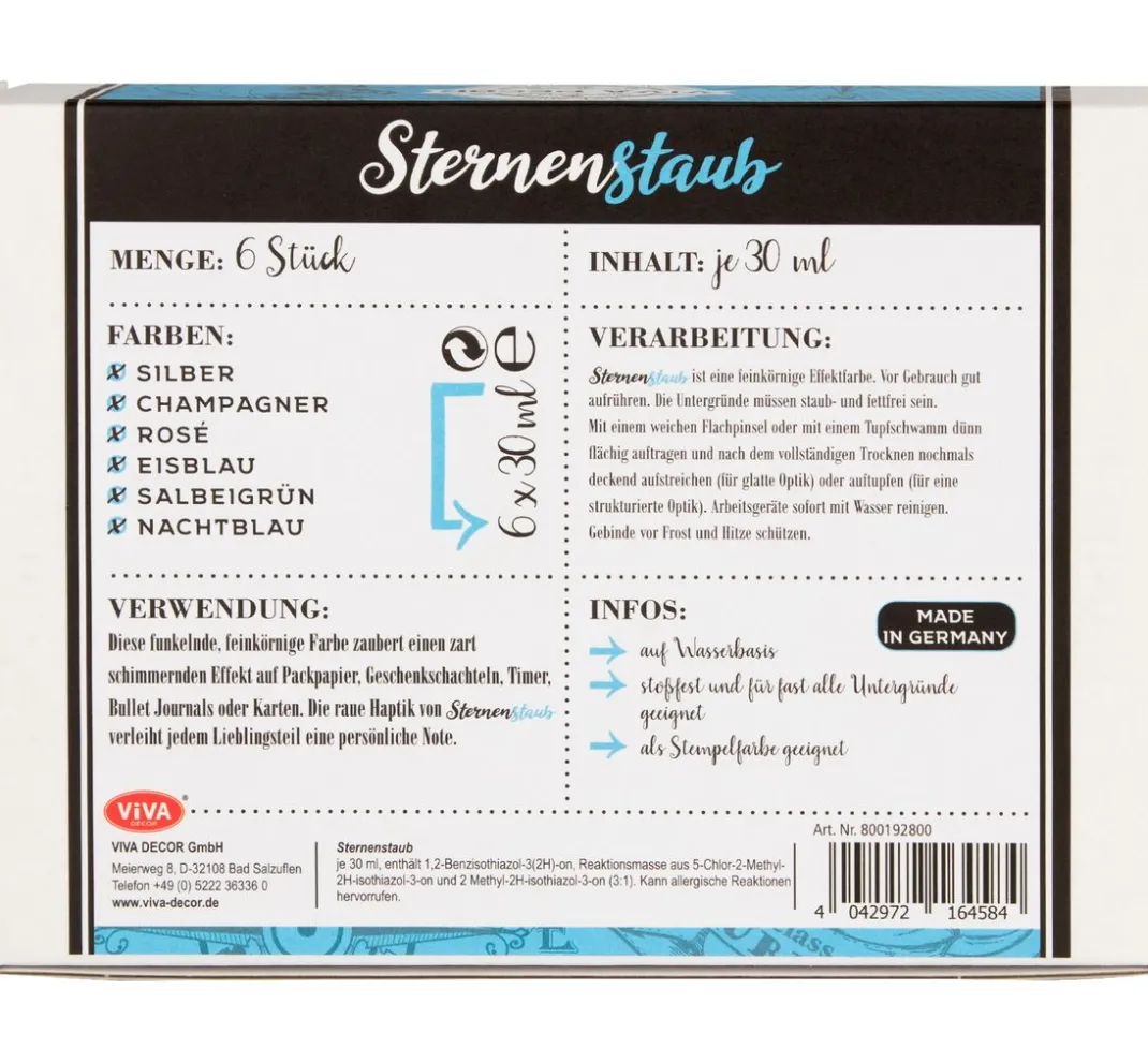 Viva Decor Farbsets|Glas- & Porzellanmalfarbe>Sternenstaub "Bezaubernde Glanzeffekte", 6er-Set