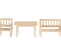 HobbyFun Miniaturen|Holz, Mdf & Pappmaché>Wichtel-Set "Tisch, Bank & Stuhl"