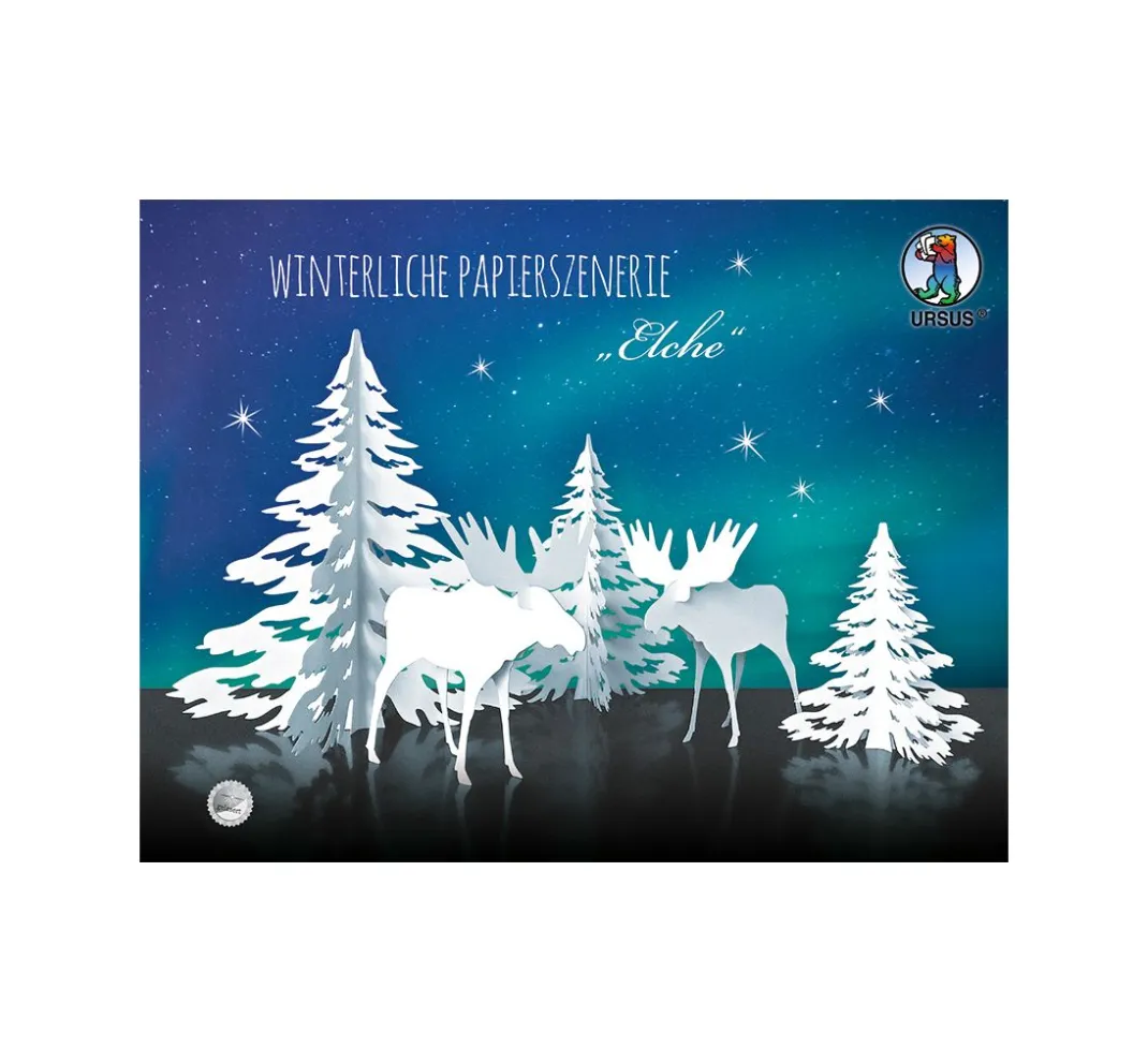 URSUS Falt- & Origamipapier|Papier-Bastelsets>Winterliche Papierszenerie "Elche"