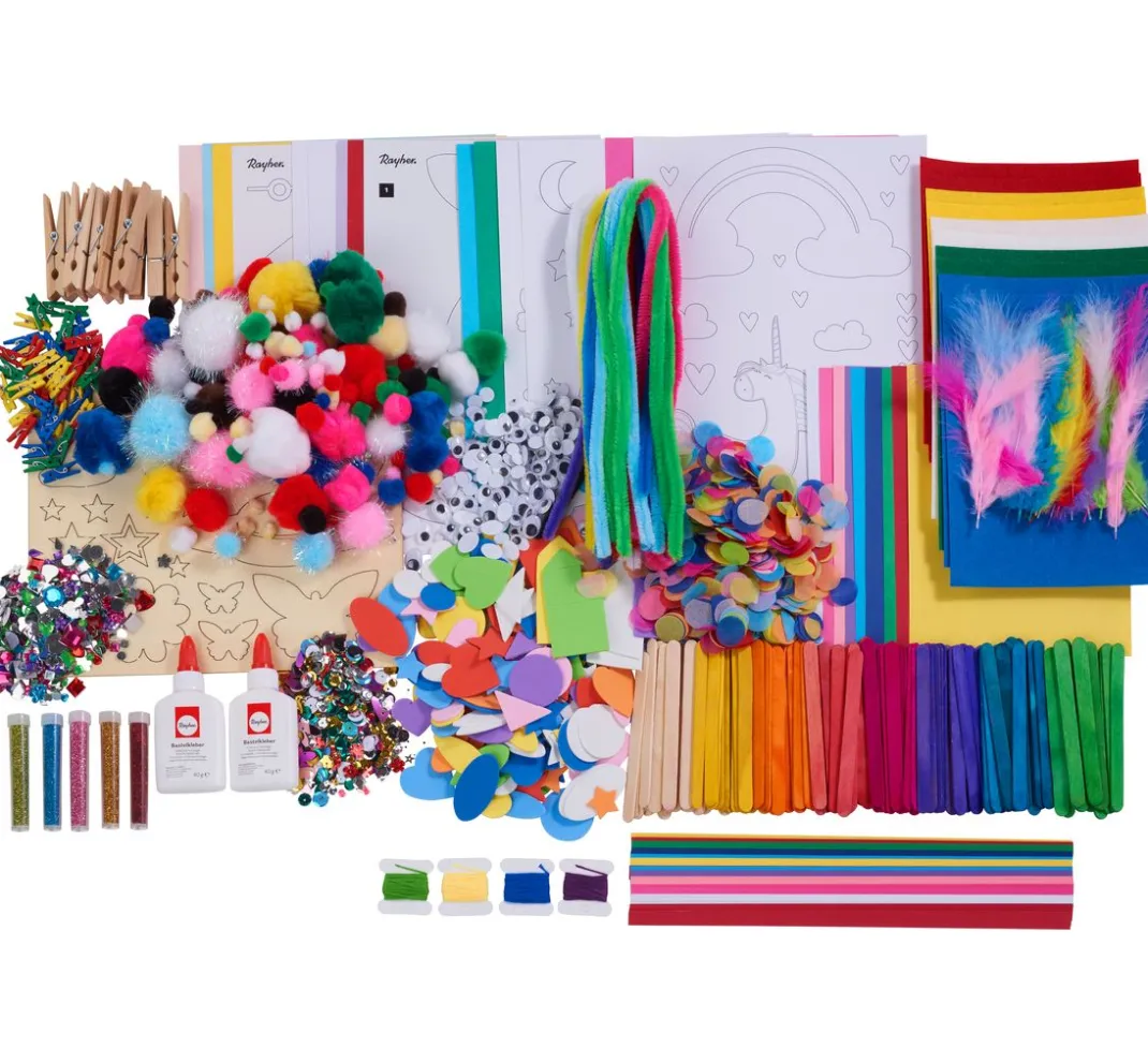 Kinder Rayher Deko-Bastelsets|Bastelsets>XXL-Mega-Bastelbox, ca. 2.500 Teile